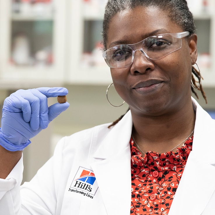 kutató tudós eledelszemcsét tart