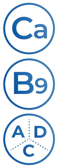 kalcium, B9-vitamin,  A-, D- és C-vitaminok ikonja