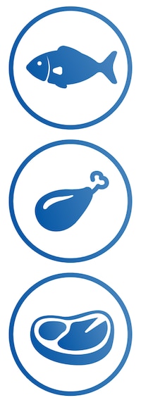kék, csirke, marha  hal ikon